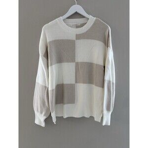 Moon & Madison White and Brown Checkered Sweater - Small